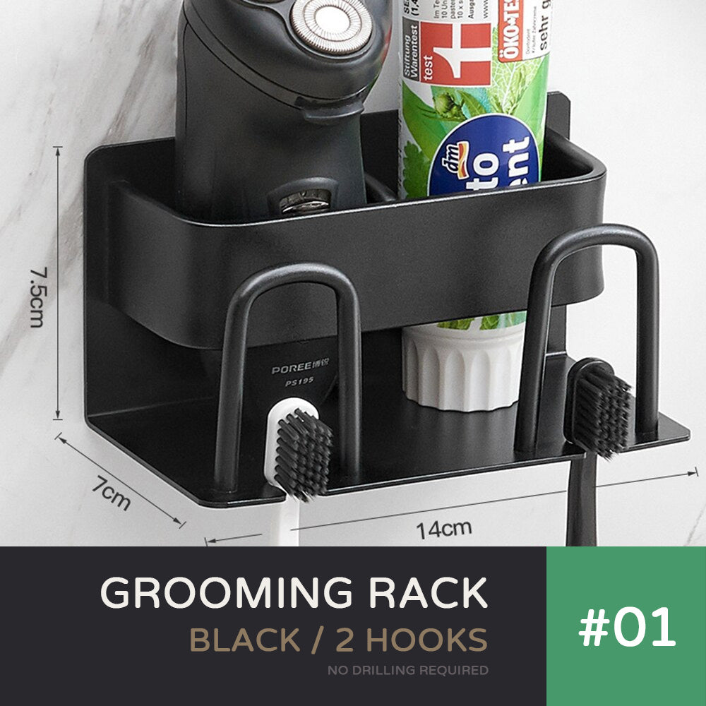 Bathroom Grooming Rack Toothbrush Holder Razor Stand Cosmetics Organizer Shelf Modern Wall Mounted Aluminum Washroom Essentials