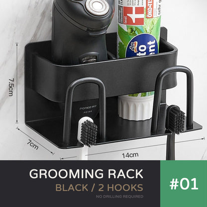 Bathroom Grooming Rack Toothbrush Holder Razor Stand Cosmetics Organizer Shelf Modern Wall Mounted Aluminum Washroom Essentials
