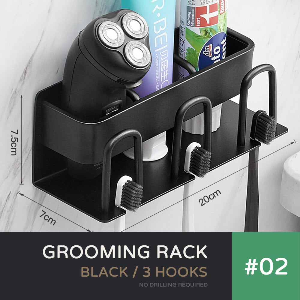 Bathroom Grooming Rack Toothbrush Holder Razor Stand Cosmetics Organizer Shelf Modern Wall Mounted Aluminum Washroom Essentials