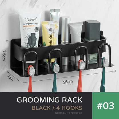 Bathroom Grooming Rack Toothbrush Holder Razor Stand Cosmetics Organizer Shelf Modern Wall Mounted Aluminum Washroom Essentials