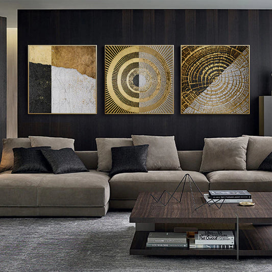 Black Golden Abstract Symmetry Wall Art Fine Art Canvas Prints Square Format Pictures For Loft Apartment Living Room Modern Luxury Interior Decor