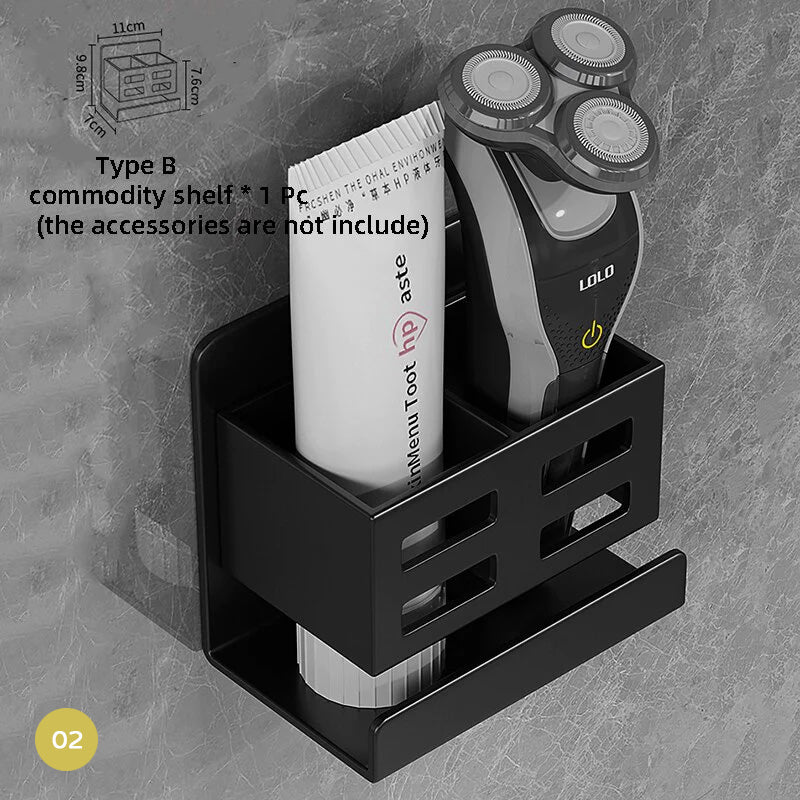 Black Aluminium Toothbrush Holder Grooming Rack For Bathroom Cosmetics Razor Shaver Toothpaste etc Space Saving Washroom Essentials Organizer
