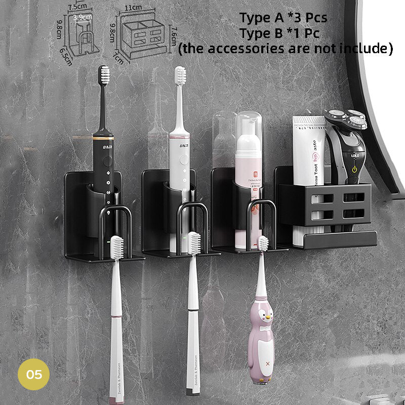 Black Aluminium Toothbrush Holder Grooming Rack For Bathroom Cosmetics Razor Shaver Toothpaste etc Space Saving Washroom Essentials Organizer