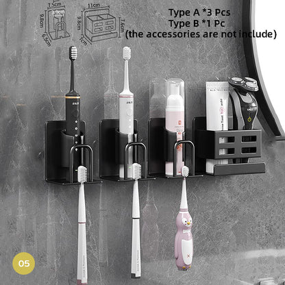 Black Aluminium Toothbrush Holder Grooming Rack For Bathroom Cosmetics Razor Shaver Toothpaste etc Space Saving Washroom Essentials Organizer