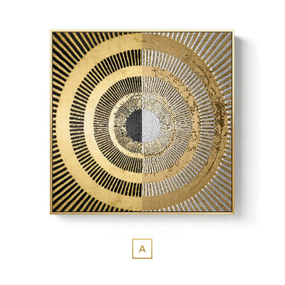 Black Golden Abstract Symmetry Wall Art Fine Art Canvas Prints Square Format Pictures For Loft Apartment Living Room Modern Luxury Interior Decor