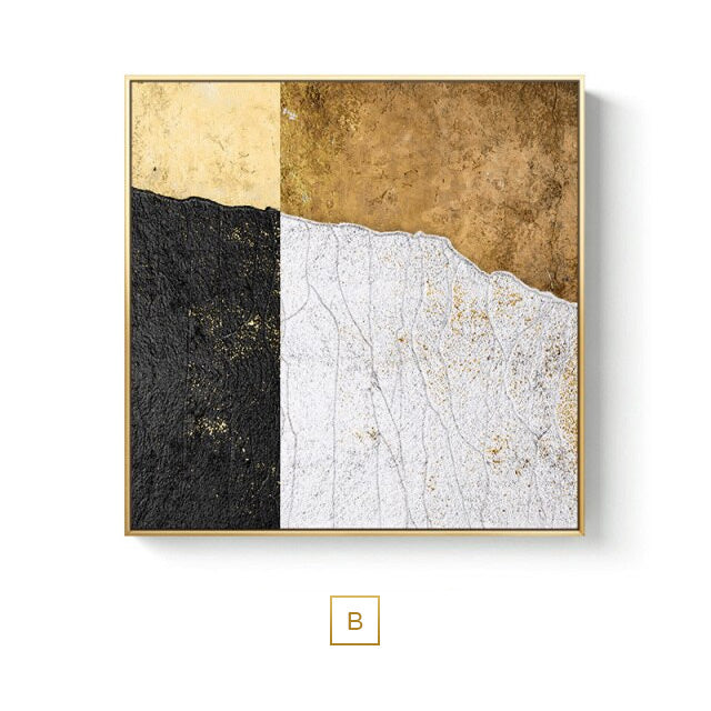Black Golden Abstract Symmetry Wall Art Fine Art Canvas Prints Square Format Pictures For Loft Apartment Living Room Modern Luxury Interior Decor
