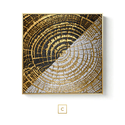 Black Golden Abstract Symmetry Wall Art Fine Art Canvas Prints Square Format Pictures For Loft Apartment Living Room Modern Luxury Interior Decor