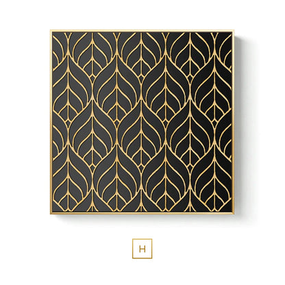 Black Golden Abstract Symmetry Wall Art Fine Art Canvas Prints Square Format Pictures For Loft Apartment Living Room Modern Luxury Interior Decor