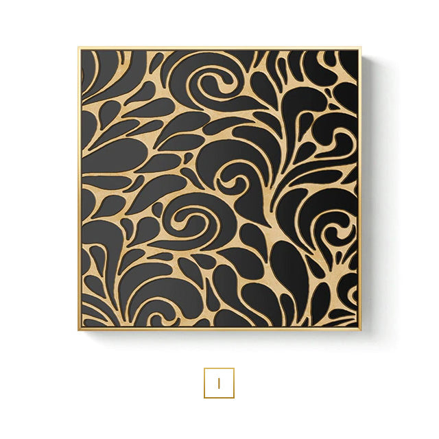 Black Golden Abstract Symmetry Wall Art Fine Art Canvas Prints Square Format Pictures For Loft Apartment Living Room Modern Luxury Interior Decor
