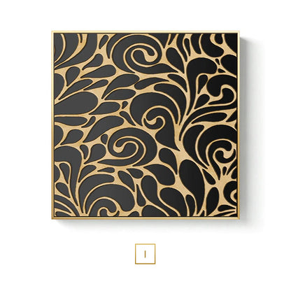 Black Golden Abstract Symmetry Wall Art Fine Art Canvas Prints Square Format Pictures For Loft Apartment Living Room Modern Luxury Interior Decor