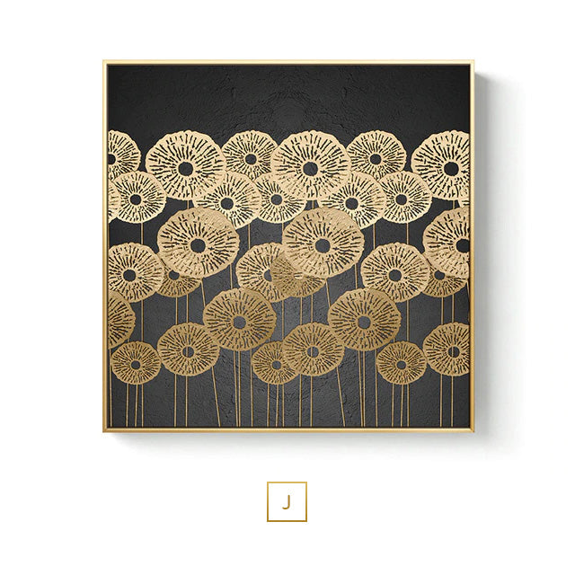 Black Golden Abstract Symmetry Wall Art Fine Art Canvas Prints Square Format Pictures For Loft Apartment Living Room Modern Luxury Interior Decor
