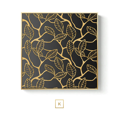 Black Golden Abstract Symmetry Wall Art Fine Art Canvas Prints Square Format Pictures For Loft Apartment Living Room Modern Luxury Interior Decor
