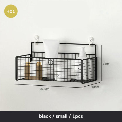 Black White Bathroom Racking Shelving For Shampoos Lotions Toiletries Cosmetics Storage Solution For Washroom No Drill Wall Mounted