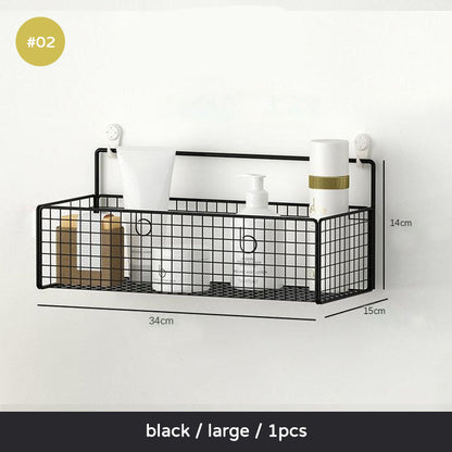 Black White Bathroom Racking Shelving For Shampoos Lotions Toiletries Cosmetics Storage Solution For Washroom No Drill Wall Mounted