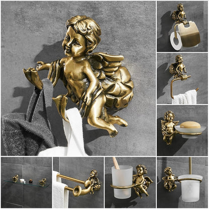 Bronze Angel Bathroom Fittings Soap Dish Robe Hook Cup Holder Toilet Paper Holder Glass Shelf Towel Bath Neo Classic Home Deco Washroom Bathroom Hardware