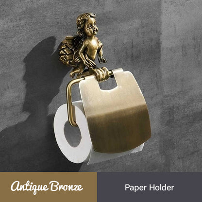 Bronze Angel Bathroom Fittings Soap Dish Robe Hook Cup Holder Toilet Paper Holder Glass Shelf Towel Bath Neo Classic Home Deco Washroom Bathroom Hardware