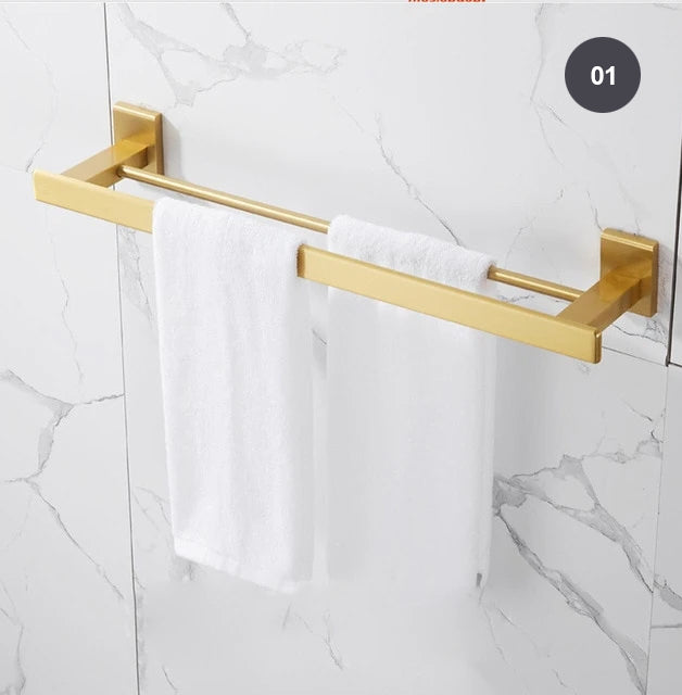 Brushed Gold Bathroom Series Modern Elegant Designer Bathroom Fittings Bathroom Shelf Shower Rack Loo Roll Holder Towel Rack For Washroom Bathroom