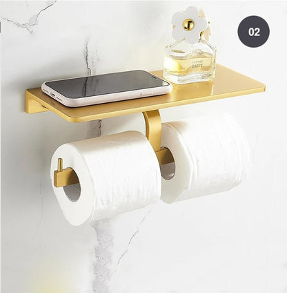 Brushed Gold Bathroom Series Modern Elegant Designer Bathroom Fittings Bathroom Shelf Shower Rack Loo Roll Holder Towel Rack For Washroom Bathroom
