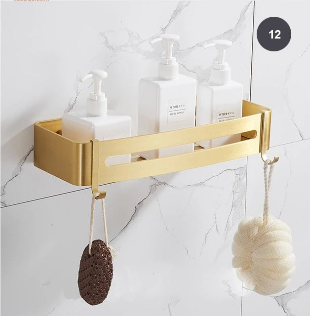 Brushed Gold Bathroom Series Modern Elegant Designer Bathroom Fittings Bathroom Shelf Shower Rack Loo Roll Holder Towel Rack For Washroom Bathroom