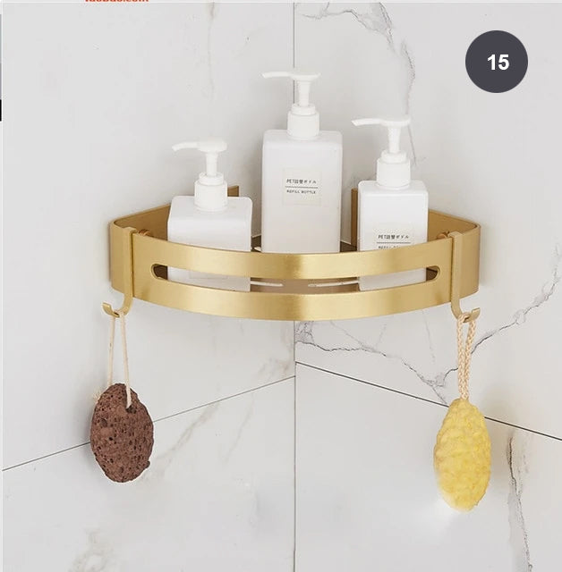 Brushed Gold Bathroom Series Modern Elegant Designer Bathroom Fittings Bathroom Shelf Shower Rack Loo Roll Holder Towel Rack For Washroom Bathroom