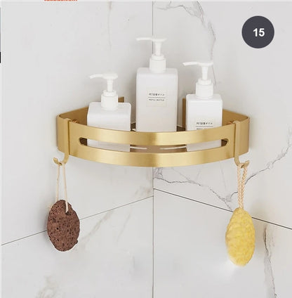 Brushed Gold Bathroom Series Modern Elegant Designer Bathroom Fittings Bathroom Shelf Shower Rack Loo Roll Holder Towel Rack For Washroom Bathroom