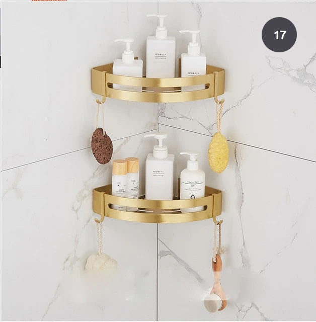 Brushed Gold Bathroom Series Modern Elegant Designer Bathroom Fittings Bathroom Shelf Shower Rack Loo Roll Holder Towel Rack For Washroom Bathroom
