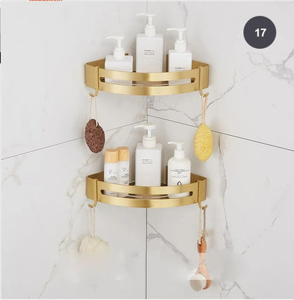 Brushed Gold Bathroom Series Modern Elegant Designer Bathroom Fittings Bathroom Shelf Shower Rack Loo Roll Holder Towel Rack For Washroom Bathroom