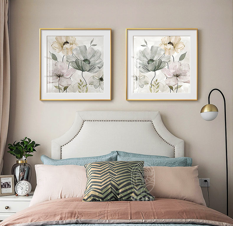 Simple Floral Arrangements Wall Art Fine Art Canvas Prints Subtle Colors Pink White Green Beige Pictures For Living Room Bedroom Home Office Interior Decor