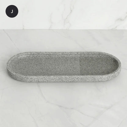 Contemporary Design Bathroom Accessories Liquid Soap Dispenser Toothbrush Holder Hand SoapTray Tumbler Luxury Washroom Set in Granite Gray and Yellow Sand