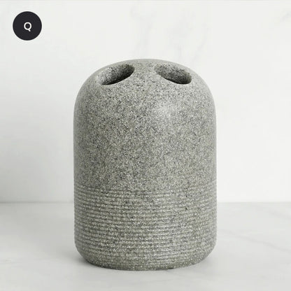 Contemporary Design Bathroom Accessories Liquid Soap Dispenser Toothbrush Holder Hand SoapTray Tumbler Luxury Washroom Set in Granite Gray and Yellow Sand
