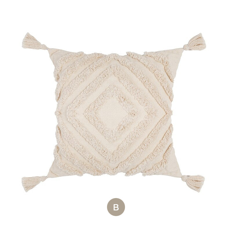 Cotton Linen Tassel Boho Cushion Cover Modern Neutral Color Pillow Cases Covers For Sofa Throw 45x45cmCushions Bohemian Living Room Decor