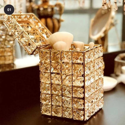 Crystal Bling Makeup Organizer Lipstick Holder Ornamental Dressing Table Jewelry Boxes Cosmetics Storage Box