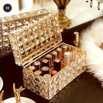 Crystal Bling Makeup Organizer Lipstick Holder Ornamental Dressing Table Jewelry Boxes Cosmetics Storage Box