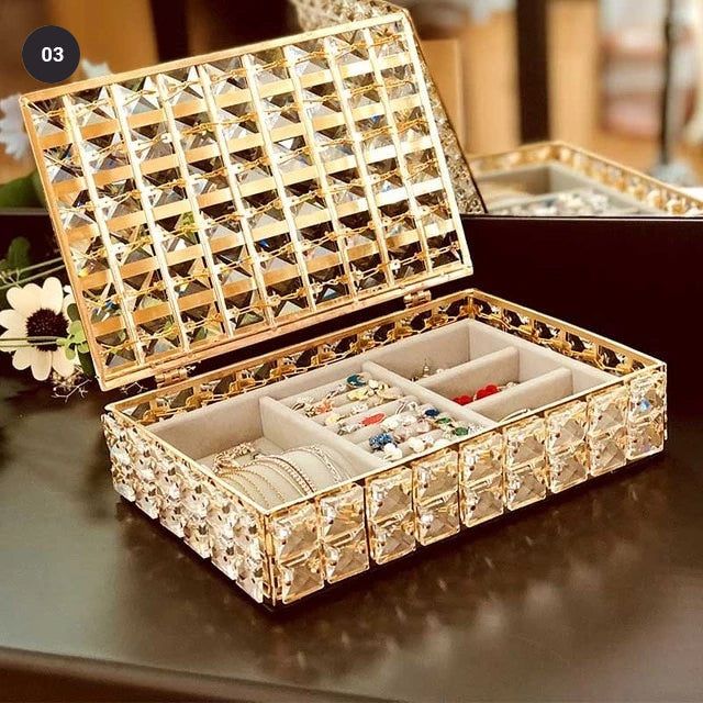 Crystal Bling Makeup Organizer Lipstick Holder Ornamental Dressing Table Jewelry Boxes Cosmetics Storage Box