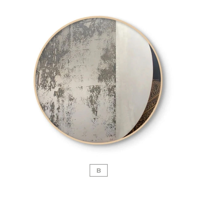 Dark Rustic Industrial Style Round Format Wall Art Fine Art Canvas Prints Neutral Colors Abstract Pictures For Contemporary Urban Loft Home Office Interior Decor