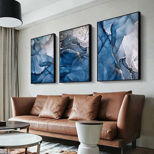 Deep Blue Liquid Marble Print Abstract Wall Art Fine Art Canvas Prints Modern Pictures For Living Room Dining Room Home Office Interior Decor