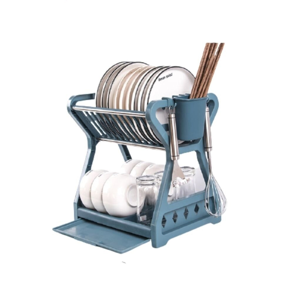 Dual Tier Draining Rack For Kitchen Sink Space Saving Foldable Waterproof Double Drainer For Drying Dishes Essential Kitchen Accessories