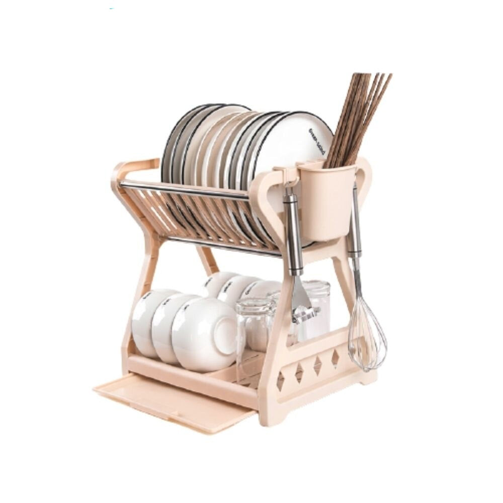 Dual Tier Draining Rack For Kitchen Sink Space Saving Foldable Waterproof Double Drainer For Drying Dishes Essential Kitchen Accessories