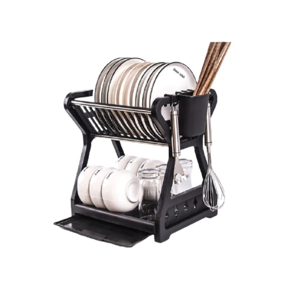 Dual Tier Draining Rack For Kitchen Sink Space Saving Foldable Waterproof Double Drainer For Drying Dishes Essential Kitchen Accessories