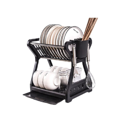 Dual Tier Draining Rack For Kitchen Sink Space Saving Foldable Waterproof Double Drainer For Drying Dishes Essential Kitchen Accessories
