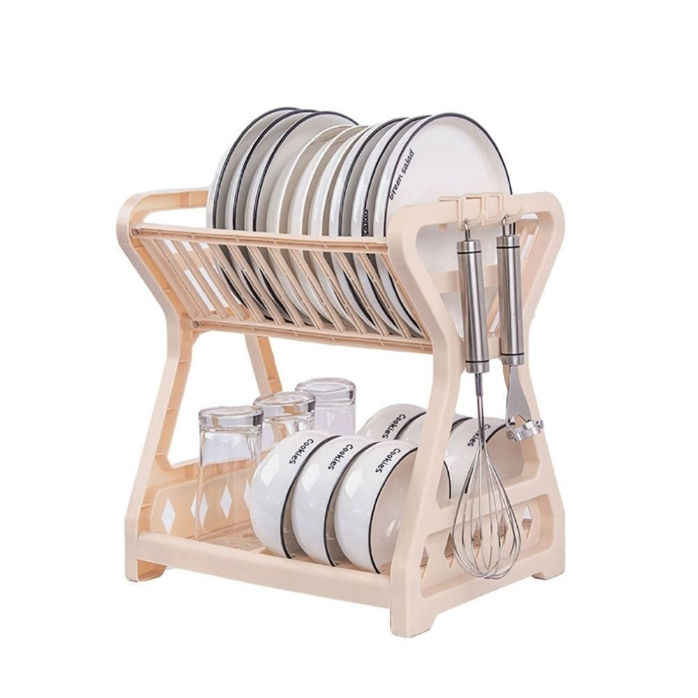 Dual Tier Draining Rack For Kitchen Sink Space Saving Foldable Waterproof Double Drainer For Drying Dishes Essential Kitchen Accessories