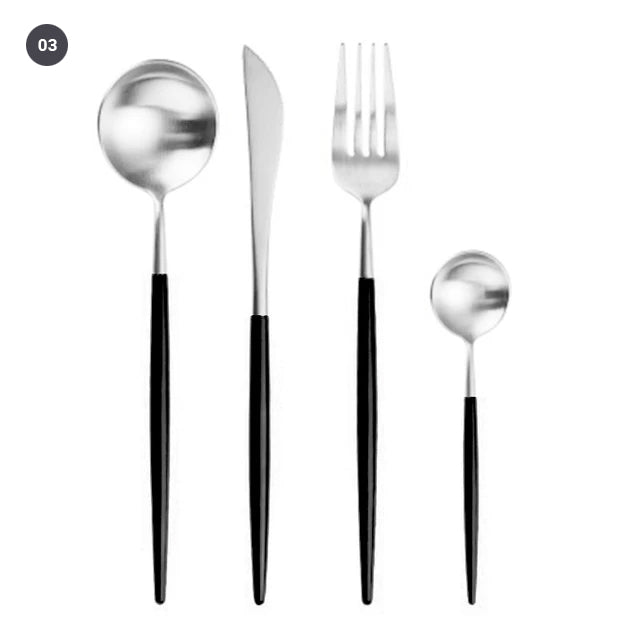 Elegant Golden Stainless Steel Dinnerware Cutlery Set Stainless Steel Steak Knife Fork Set Coffee Spoon Teaspoon Kitchen Tableware
