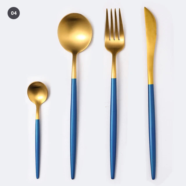 Elegant Golden Stainless Steel Dinnerware Cutlery Set Stainless Steel Steak Knife Fork Set Coffee Spoon Teaspoon Kitchen Tableware