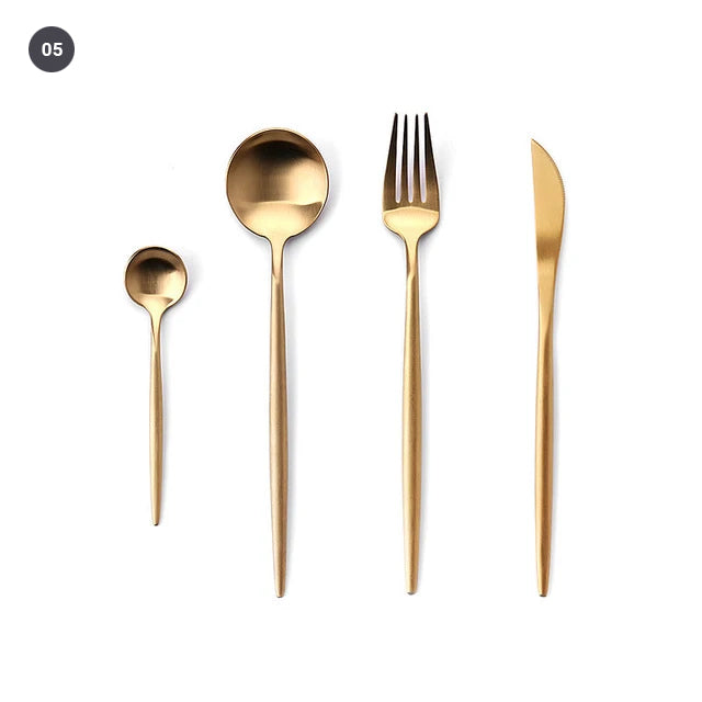 Elegant Golden Stainless Steel Dinnerware Cutlery Set Stainless Steel Steak Knife Fork Set Coffee Spoon Teaspoon Kitchen Tableware