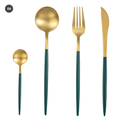 Elegant Golden Stainless Steel Dinnerware Cutlery Set Stainless Steel Steak Knife Fork Set Coffee Spoon Teaspoon Kitchen Tableware