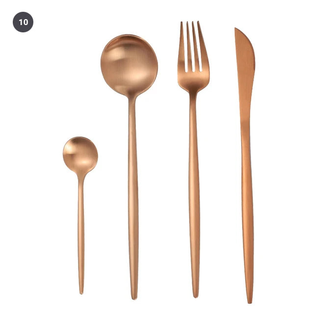 Elegant Golden Stainless Steel Dinnerware Cutlery Set Stainless Steel Steak Knife Fork Set Coffee Spoon Teaspoon Kitchen Tableware