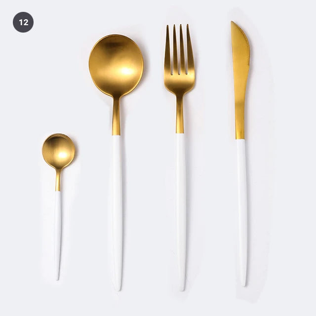 Elegant Golden Stainless Steel Dinnerware Cutlery Set Stainless Steel Steak Knife Fork Set Coffee Spoon Teaspoon Kitchen Tableware