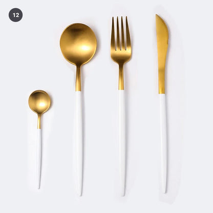 Elegant Golden Stainless Steel Dinnerware Cutlery Set Stainless Steel Steak Knife Fork Set Coffee Spoon Teaspoon Kitchen Tableware