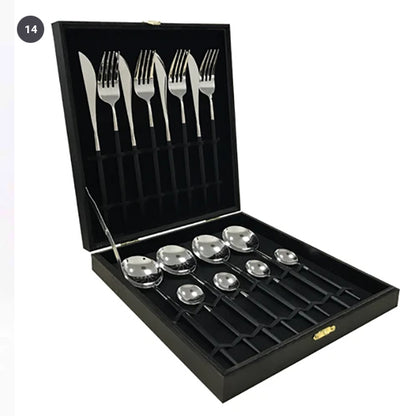 Elegant Golden Stainless Steel Dinnerware Cutlery Set Stainless Steel Steak Knife Fork Set Coffee Spoon Teaspoon Kitchen Tableware