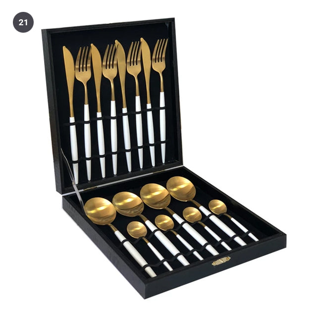 Elegant Golden Stainless Steel Dinnerware Cutlery Set Stainless Steel Steak Knife Fork Set Coffee Spoon Teaspoon Kitchen Tableware